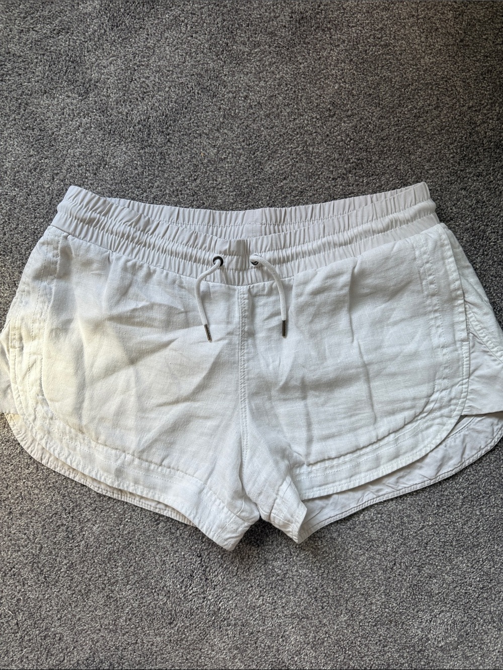 Athleta White Drawstring Athletic Linen-Blend Shorts